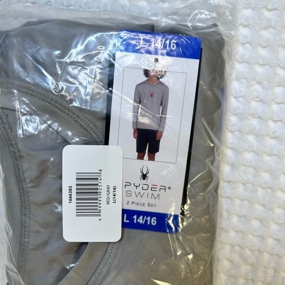 Boys Swim Trunks XL L Green Gray Spyder Youth 2-piece Swim 2 Set UPF 30 Swim - Picture 10 of 13